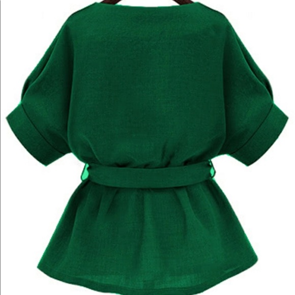 SHEIN | V-Neck Self Tie Waist Blouse - Picture 3 of 6